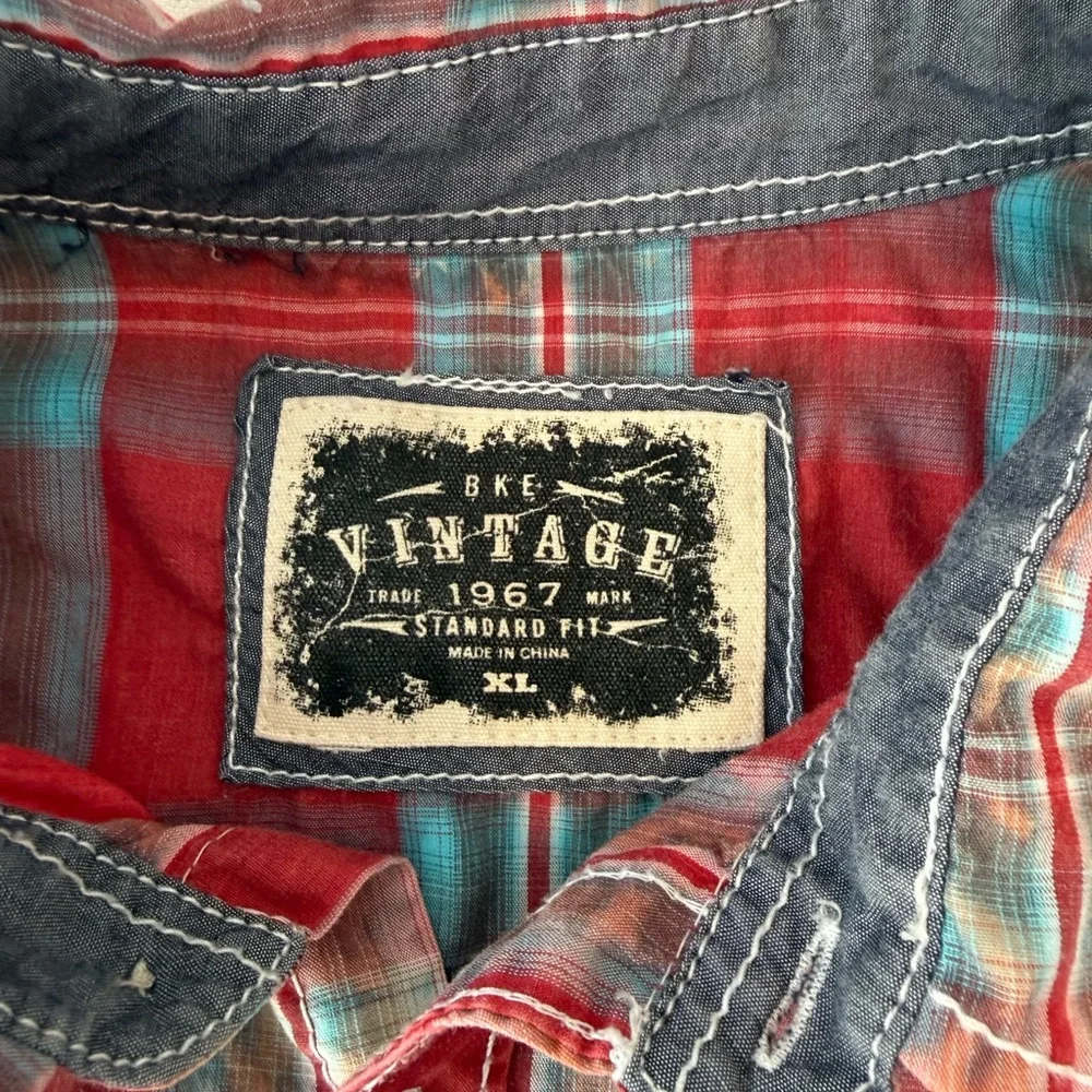BKE Vintage Red‎ and Blue Plaid Shirt